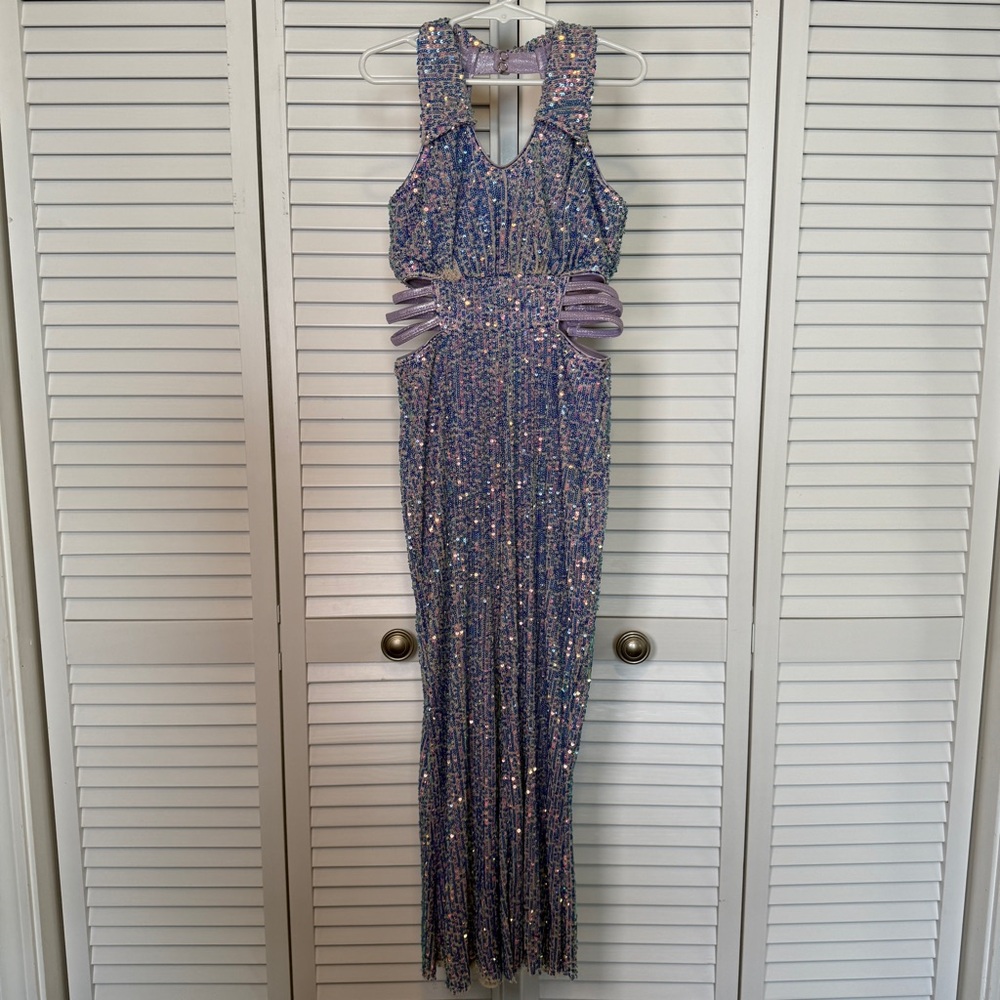 Glittery Purple Bell Bottom Jump suit with built in Leo Kids Costume for Theater
